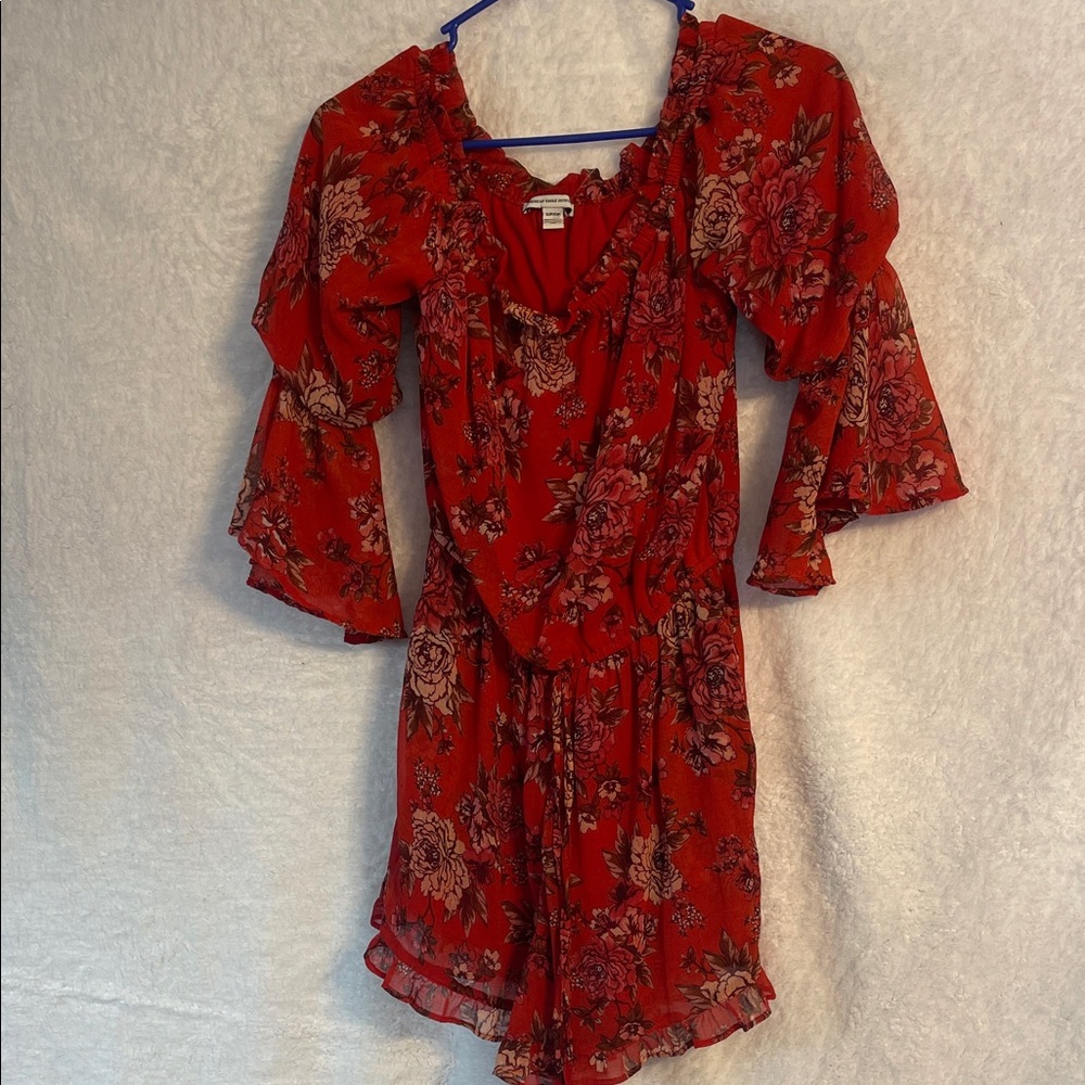 American Eagle Outfitters Red Floral Romper